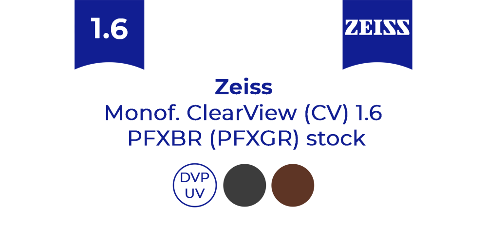 Оптична лінза для окулярів Zeiss Monof. ClearView (CV) 1.6 PFXBR (PFXGR) stock