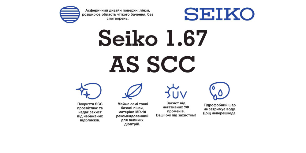 Оптична лінза для окулярів Seiko 1.67 AS SCC