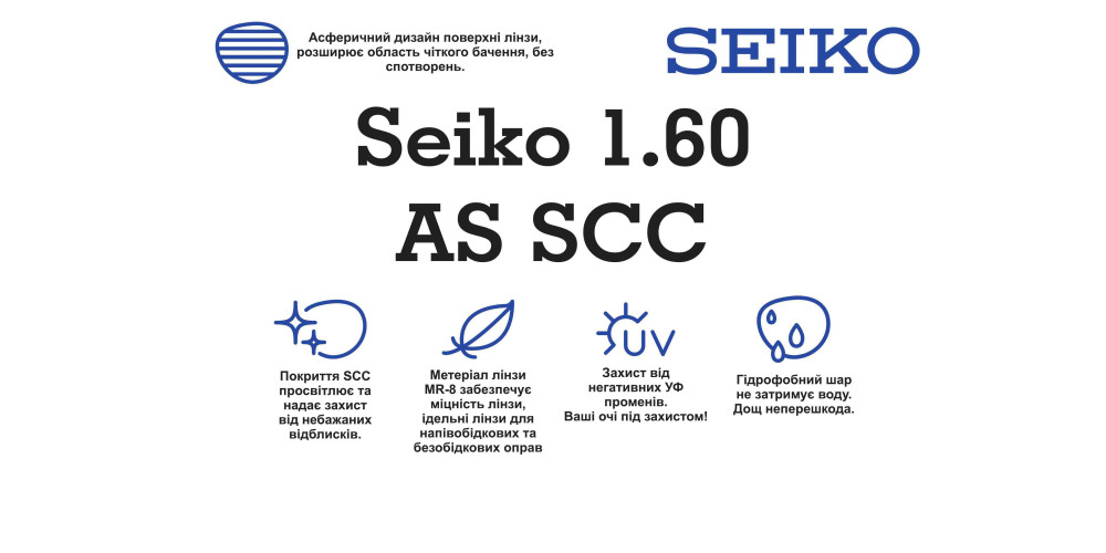 Оптична лінза для окулярів Seiko 1.60 AS SCC